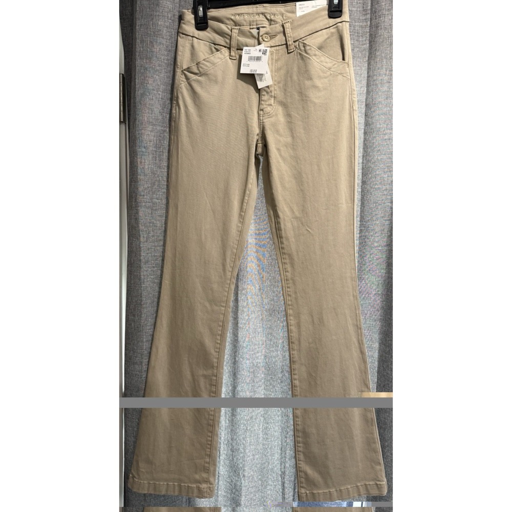 American Eagle High Rise Kick Boot Tan Pants Women's Size 0 Long Stretch NWT
